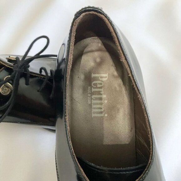 PERTINI WOMEN'S BLACK GLOSSY LEATHER LACE UP LOAFERS - 7 - Picture 7 of 8
